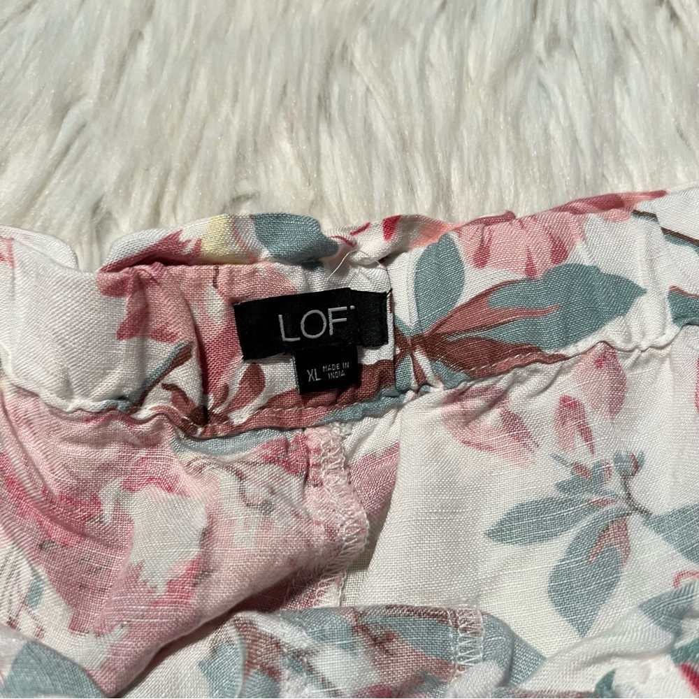 Loft Linen Shorts White Pink Turquoise Floral XL - Picture 8 of 9